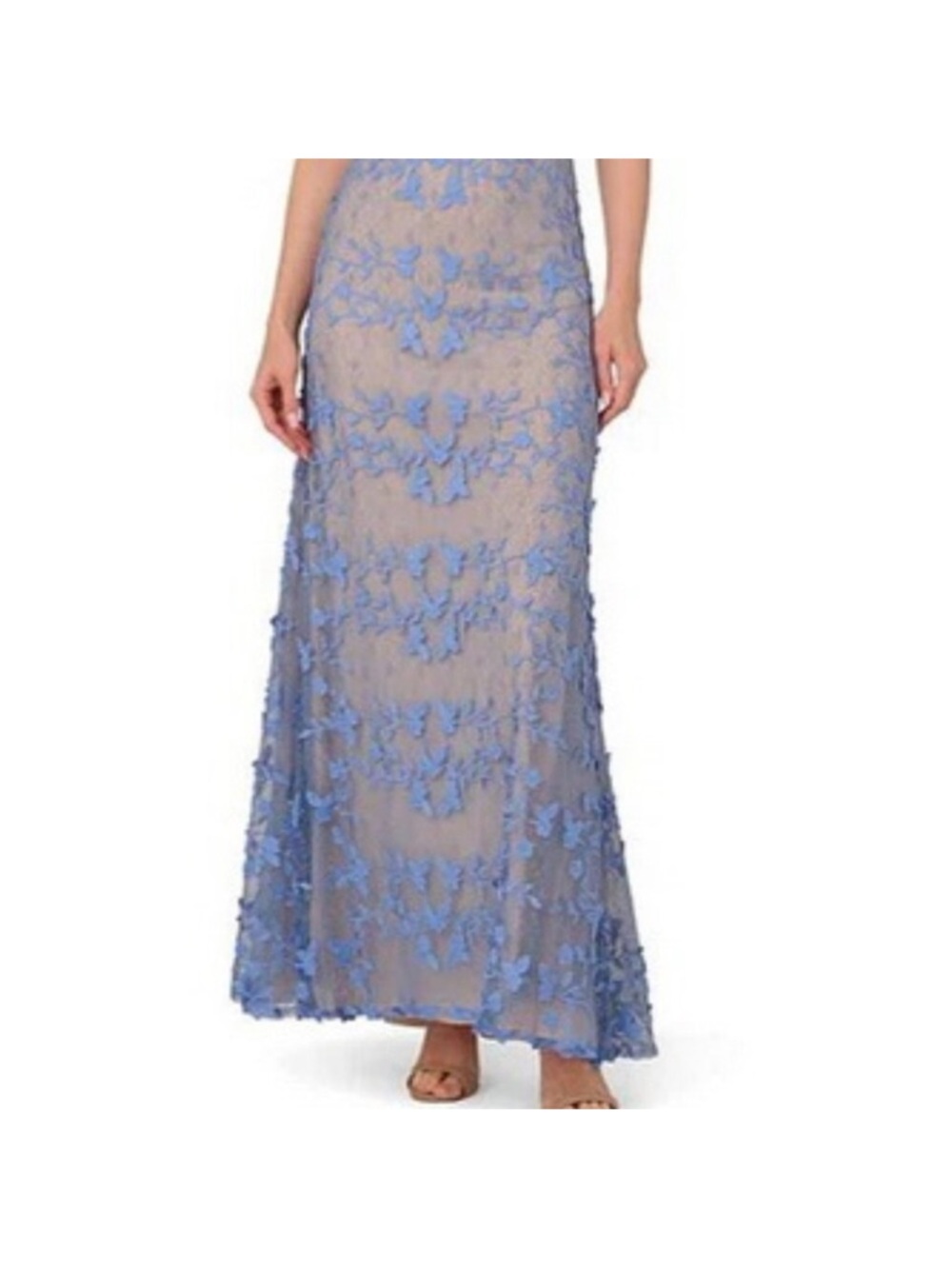 NWT Adrianna Pappell periwinkle embroidered Lace V-Neck Evening Gown dress - Picture 3 of 6